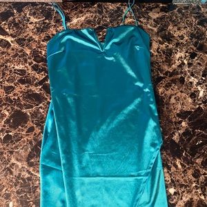 Blue Satin Cocktail Cut-out Dress